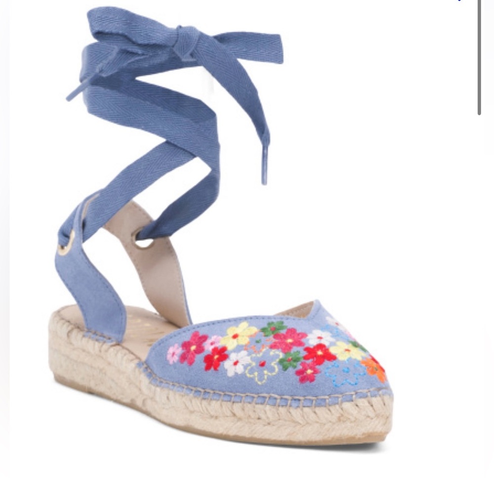 Fabiolas Blue Floral Lace-Up Espadrilles